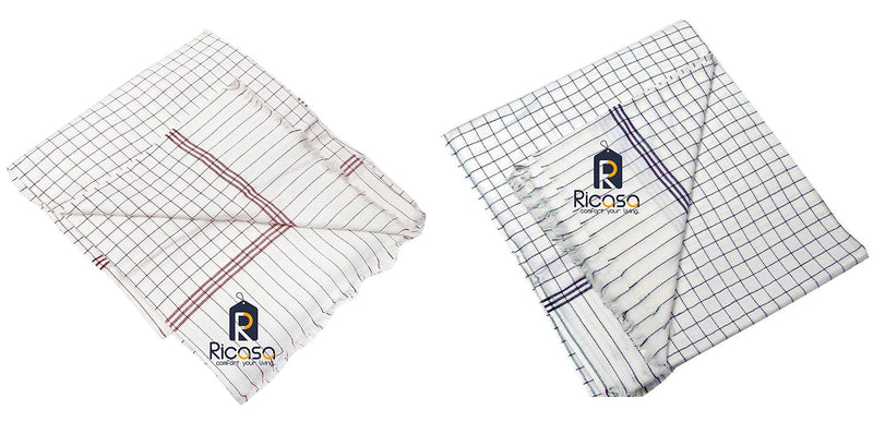 Ricasa 100% Cotton Multicolour Reversible Checkered Single Summer Blanket/Khes/Cotton Blanket/Top Sheet/Chaddar/Dohar Without Filing- Set of 2 (Any Colour as per Availability)