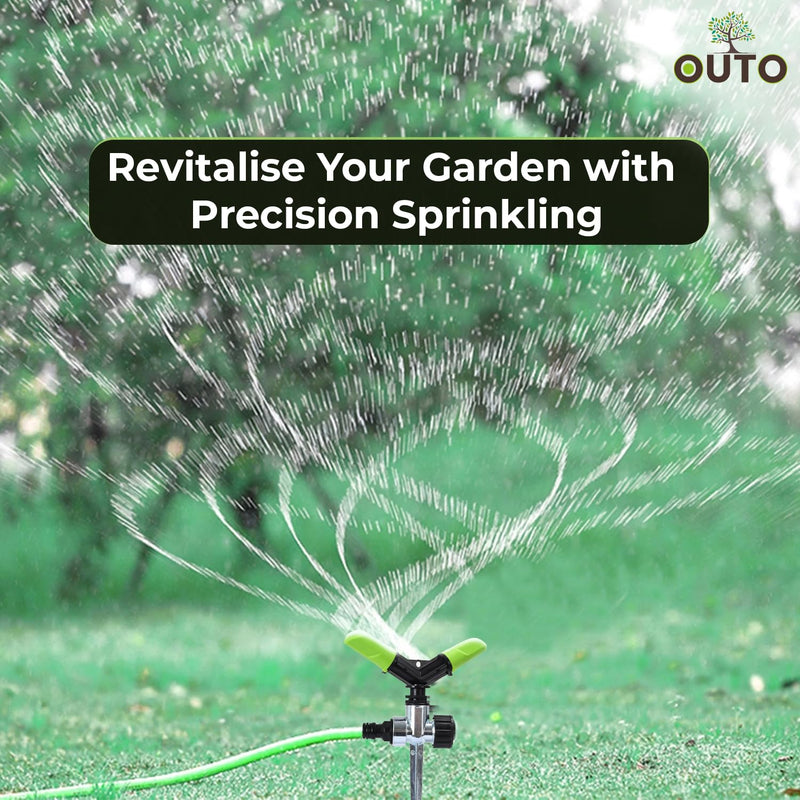 OUTO Automatic Garden Sprinkler with Spike 360 Degree Rotating Adjustable 2 Arm Water Sprayer for Watering Plants Outdoor Lawn Yard Irrigation System