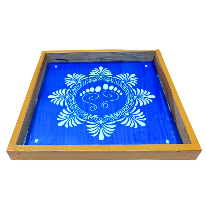 Anciently Lakshmi Padam with Flower Rangoli Stencil Wooden, Rangoli Sacha Wooden, 1 Piece (10x10 Inches)