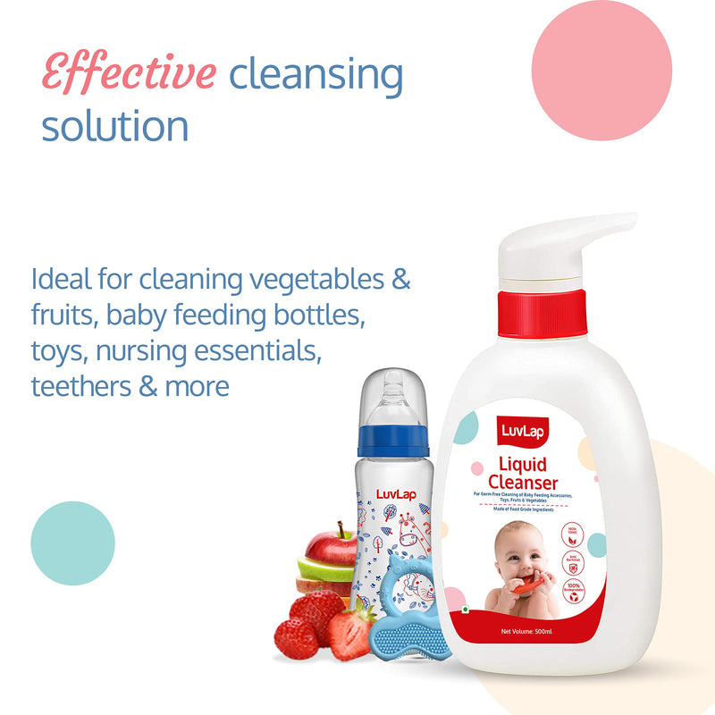 LuvLap Baby Bottles, Accessories and Vegetable Liquid Cleanser 500 ml