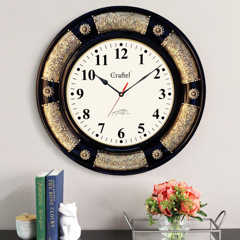 Craftel Brass Fitted Black Polished Wall Clock Antique Decorative Clock with Dome Glass for Living Room Home and Office (Dial : 12 Inches)