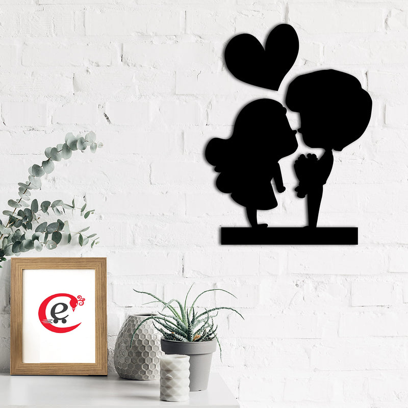 eCraftIndia Loving Couple Black Engineered Wood Wall Art Cutout, Ready to Hang Home Decor