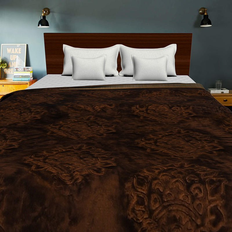 AQRATE Ultra Soft Luxurious Embossed Very Warm Korean Mink Blanket Double Bed for Winter (Brown, Double Bed)