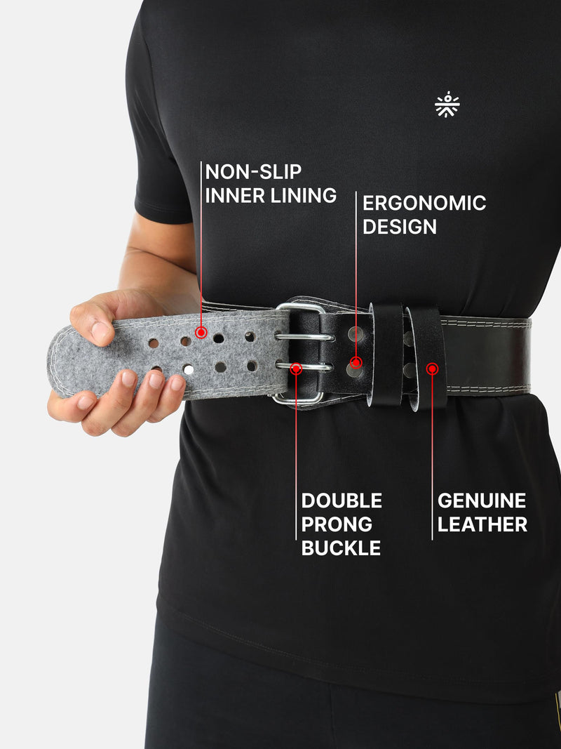 HRX Gym Belt for Weightlifting Workouts Deadlifts Powerlifts | Back Support for Exercise (HRGB01LEBKSL_Black_S)