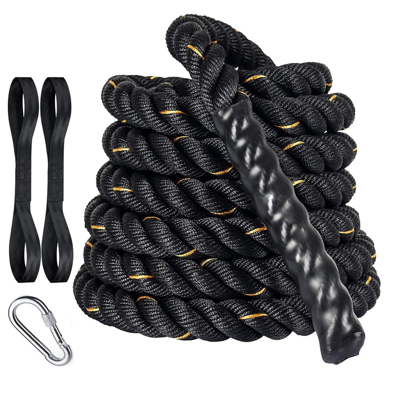 Wearslim® Professional Heavy Duty Poly Dacron 40 FEET 2 Inch Thick Battle Rope for Gym with Stainless Steel Locking Carabiner & Non-Slip Nylon Anchor