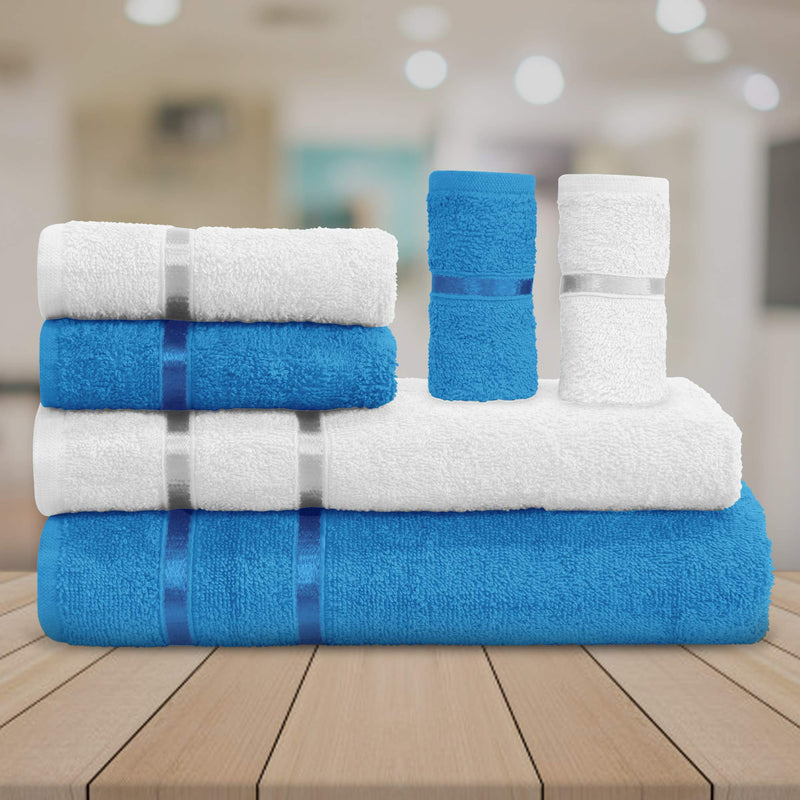 Story@Home 6 Piece Combo 450 GSM Cotton Soft Towel Set -Aqua and White.