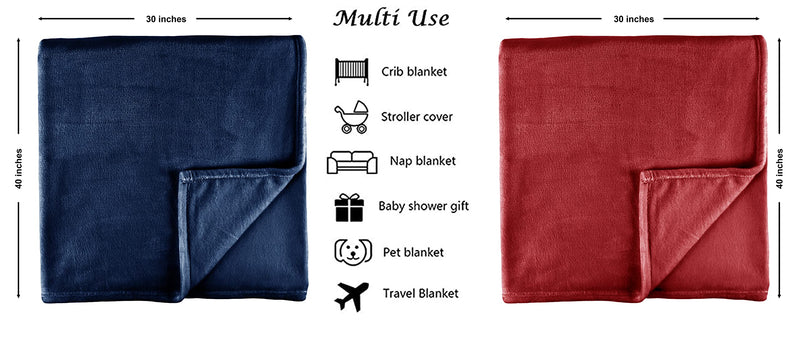 VAS COLLECTION® Premium Plush Baby Blanket Wrapper for Girls & Boys | Toddler Blankets - Newborn Blanket, Soft & Lightweight, Crib & Stroller | 75x100 cm - Pack of 2 Pcs - Maroon & Navy,Polyester