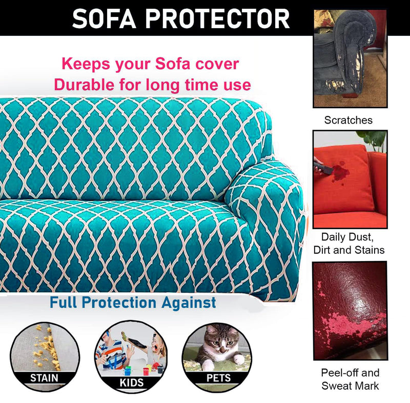 Gifts Island® Sofa Cover 3 Seater and 2 Seater Fully Covered Universal 5 Seater Sofa Cover Non-Slip Sticky Elastic Stretchable Sofa Set Slipcover Protector for (3+1+1 Seater),Teal Blue Diamond