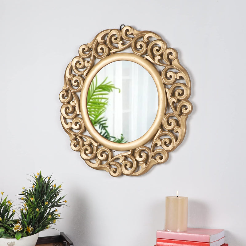 THE URBAN STORE Decorative & Hand Crafted Wooden Round Wall Mirror (50 x 50 x 2 CM)