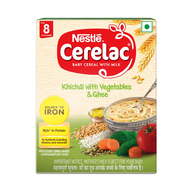 Nestle CERELAC Fortified Baby Cereal with Milk, Khichdi with Vegetables & Ghee – From 8 Months, 300g BIB Pack