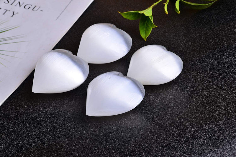 AMOYSTONE Selenite Crystal Heart Shaped Worry Stone Large Home Decoration for Chakra Energy Healing 2PC