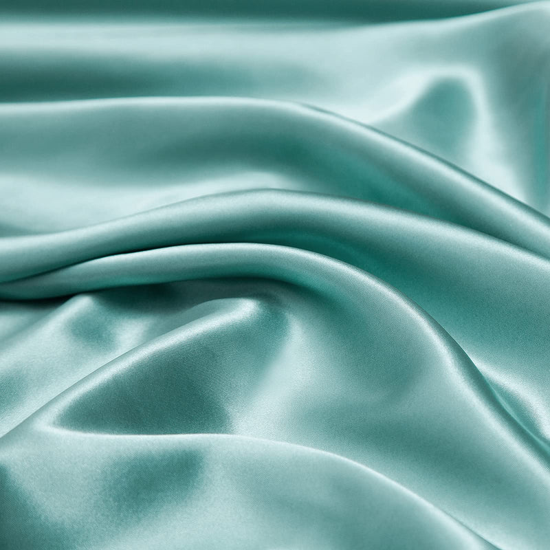 Vonty Satin Sheets Queen Size Silky Soft Satin Bed Sheets Aqua Satin Sheet Set, 1 Deep Pocket + Fitted Sheet + Flat Sheet + 2 Pillowcases