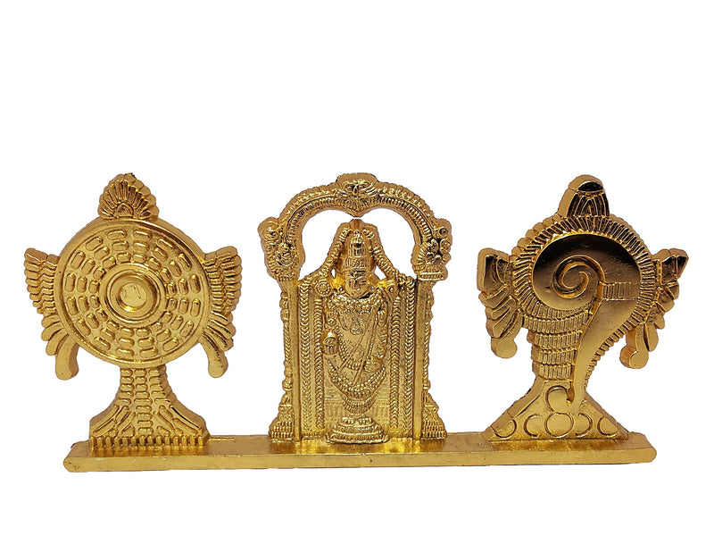 KridayKraft Tirupati Balaji Symbol Stand Shankh Chakra with Balaji Statue Gold Plating Antique Decorative for Car Dashboard Home & Office Table Showpiece Figurines,Religious Gift Idol...