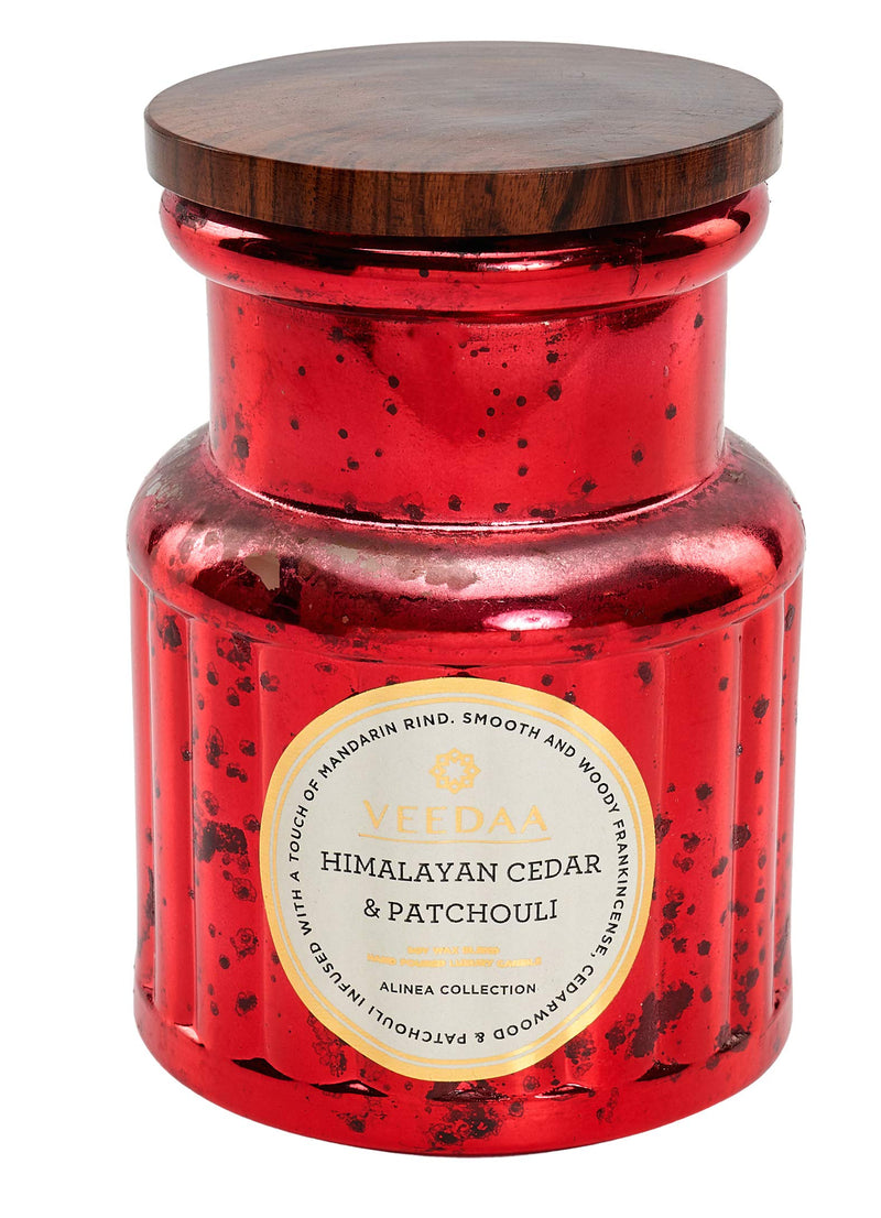 VEEDAA Himalayan Cedar & Patchouli Crown Glass Soy Wax Scented Candle (Burns 45 Hours)