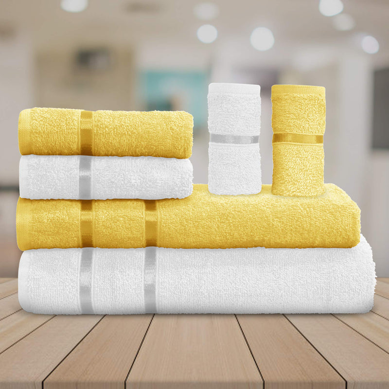 Story@Home Bath Towel Set - Premium Collection of 450 GSM Made with 100% Soft Cotton with Quick Dry Set of 6 Towels - White and Gold