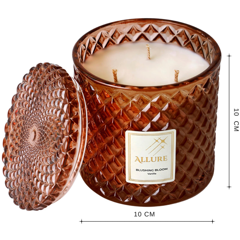 Allure Living Blushing Bloom - Luxury Vanilla Soy Candles | Large 3 Wick Jar Candle | Up to 60 Hours Burning Time | Natural Soy Wax | Relaxing Aromatherapy Aesthetic Candle | Scented Candle