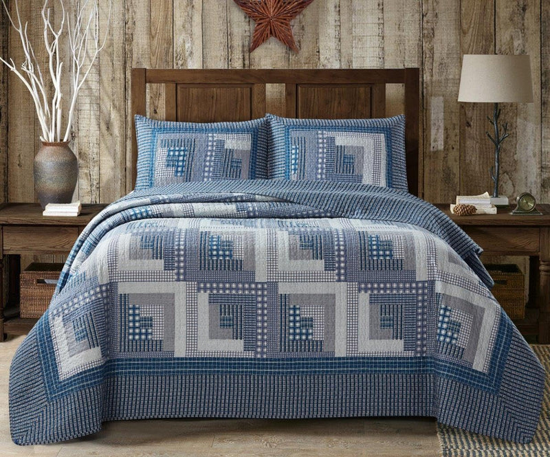 Montana Cabin Blue/Gray Quilt Set King