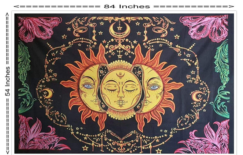 DRAVY HANDICRAFTS Cotton Mandala Sun And Moon Tapestry Wall Hanging with Multi, Brush Twin (Multicolour, 84X54 Inches)