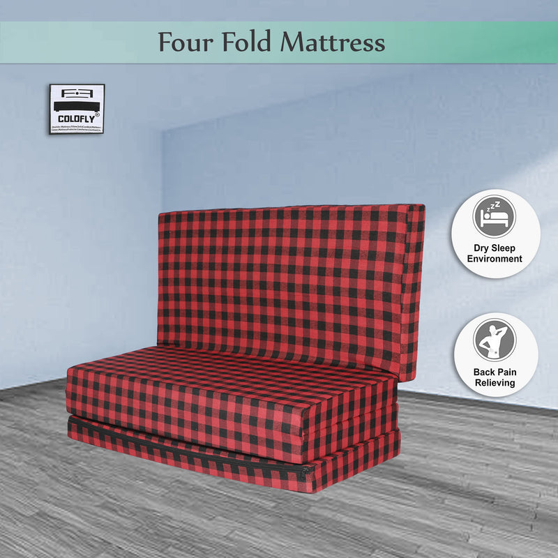 MOROFEEL 2 Inch Dual Comfort Reversible Foldable UHD Foam Single Bed Mattress (4 Fold, Red & Black, 72X35X2 inch)