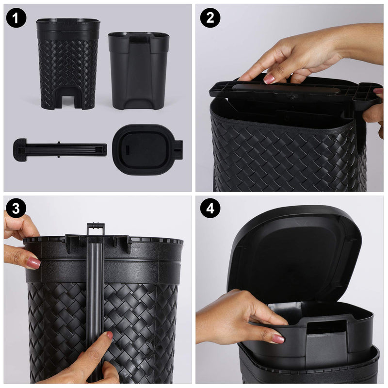 KOLORR Stitch 7 Liters Plastic Pedal Medium Dustbin with Lid and Inner Bucket/Trash Can/Garbage Bin/Waste Bin for Home/Kitchen/Office/School/Bathroom/Washroom - Black