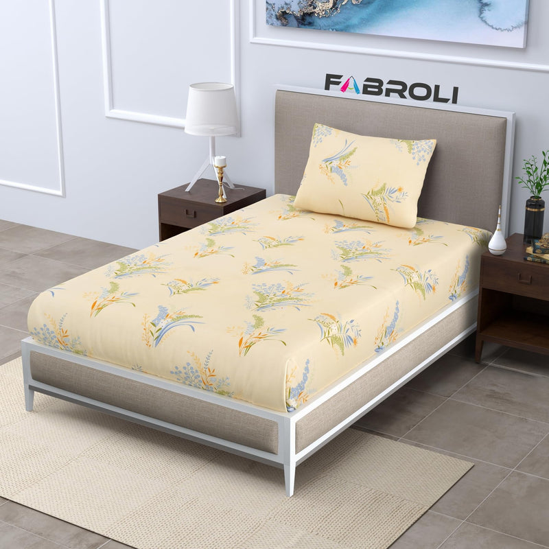 Fabroli 300 TC Premium Glace Cotton Single Bedsheet, Single Bedsheet with Pillow Cover, Printed Flat Bed Sheet - (60x90) inch