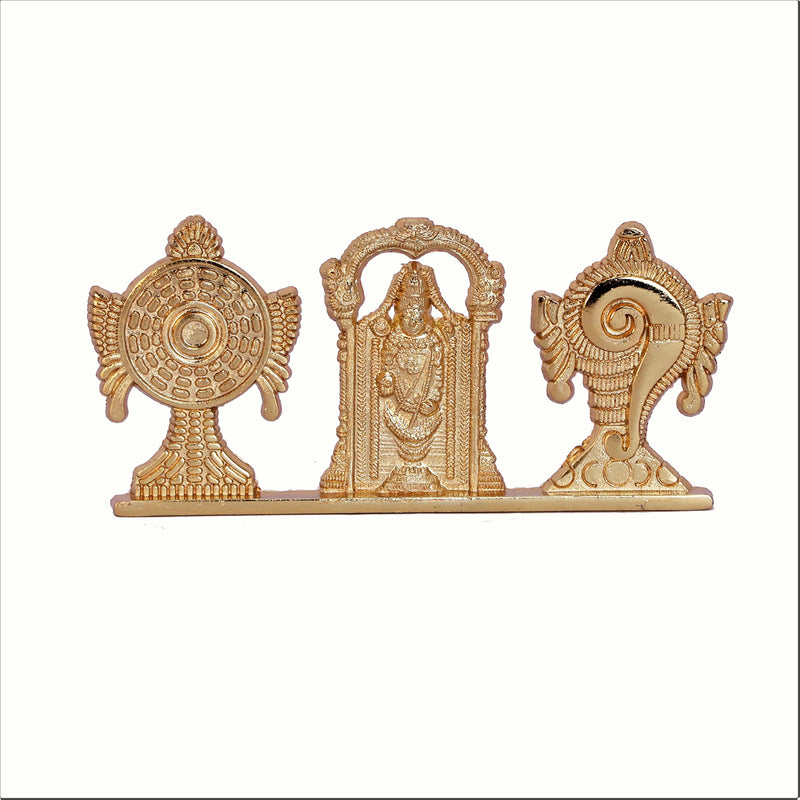 KridayKraft Tirupati Balaji Symbol Stand Shankh Chakra with Balaji Statue Gold Plating Antique Decorative for Car Dashboard Home & Office Table Showpiece Figurines,Religious Gift Idol...