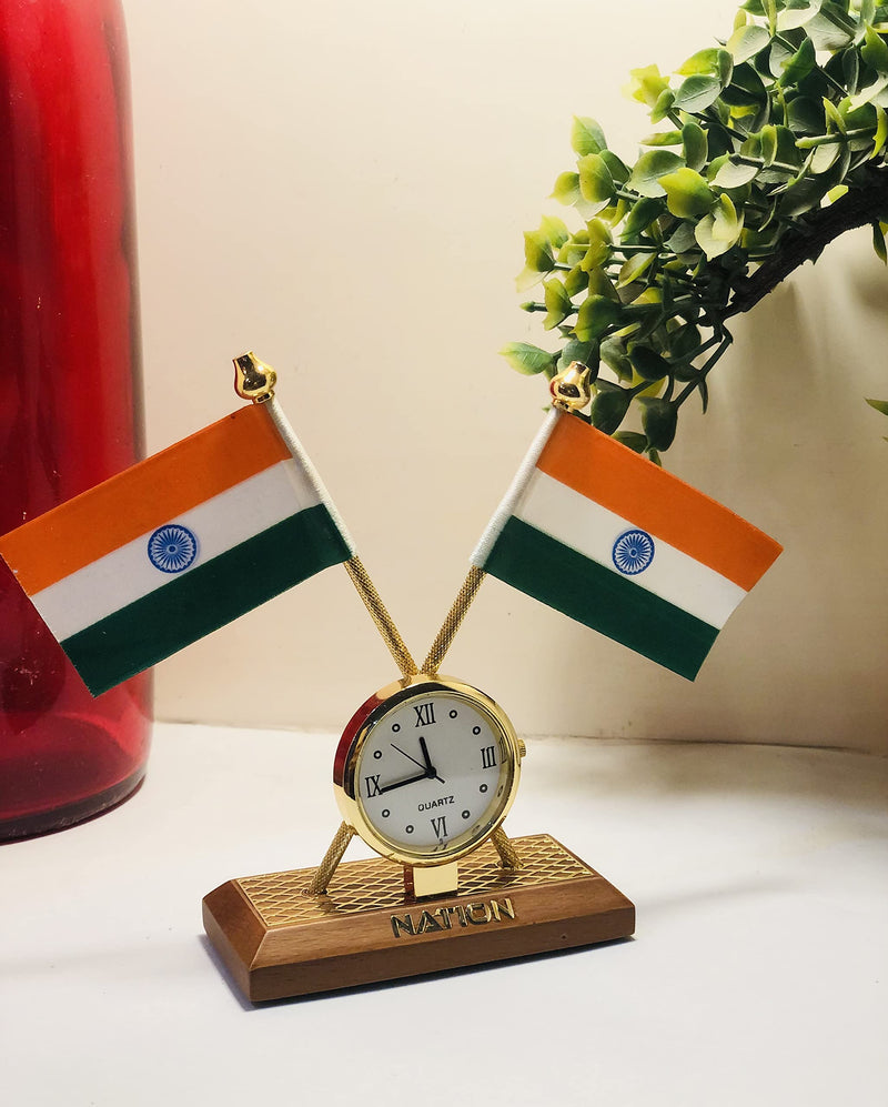 Avyanga Indian Flag with Clock (7cm x 10cm)