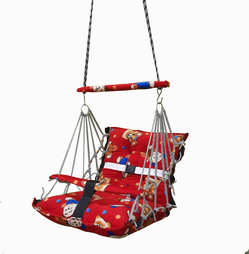 Luxurin Swing For Kids Baby Jhula Foldable, Portable Swing For 0-3 Years Babies With Safety Belt Soft Cover With Reliance Filler For Soft Skin Hanging Indoor Outdoor Swing (Red)-Cotton, 35 Cm, 4 Cm