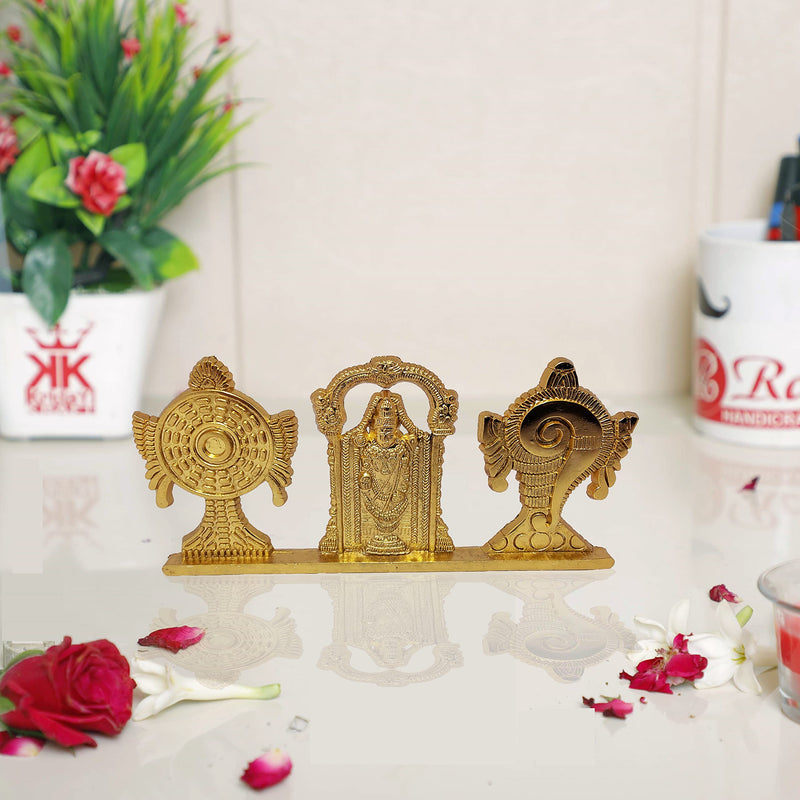 KridayKraft Tirupati Balaji Symbol Stand Shankh Chakra with Balaji Statue Gold Plating Antique Decorative for Car Dashboard Home & Office Table Showpiece Figurines,Religious Gift Idol...