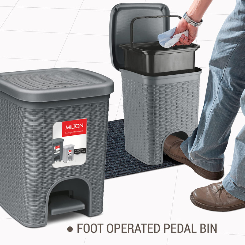 MILTON Step Up Pedal Bin with Removable Inner Bin, 1 Piece, 4 Litre, Grey