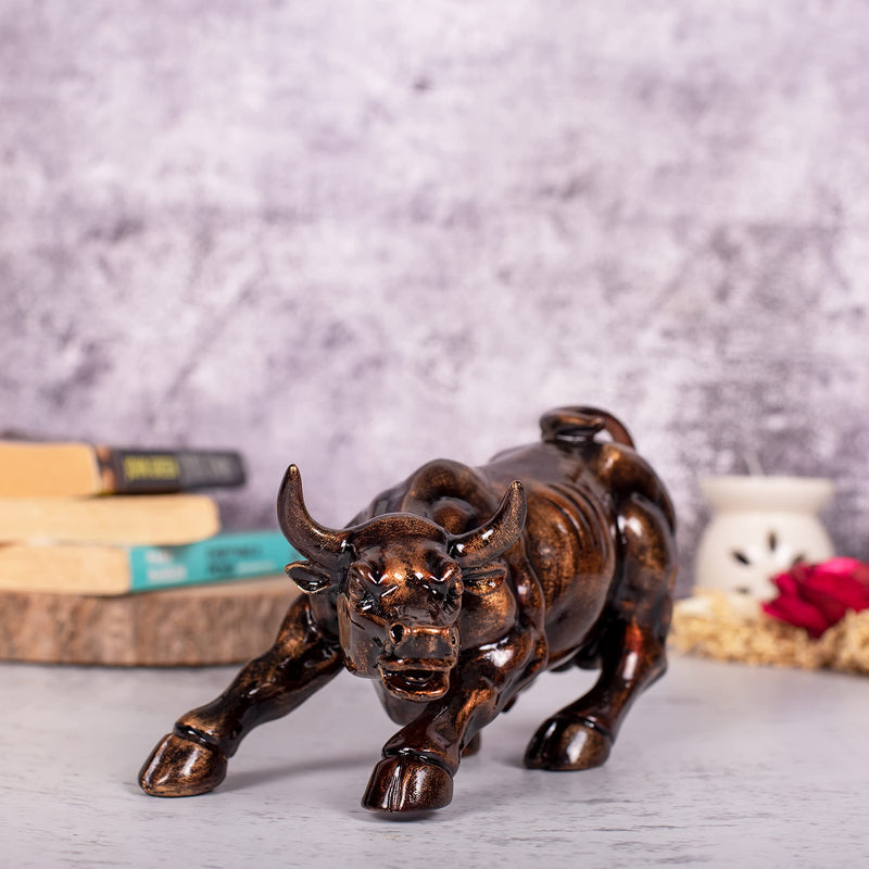 Aapki Marzi Wall Street Bull Replica - Resin Showpiece for Home Decor, 9 Inches, 0.8 Kg (Rustic Copper)