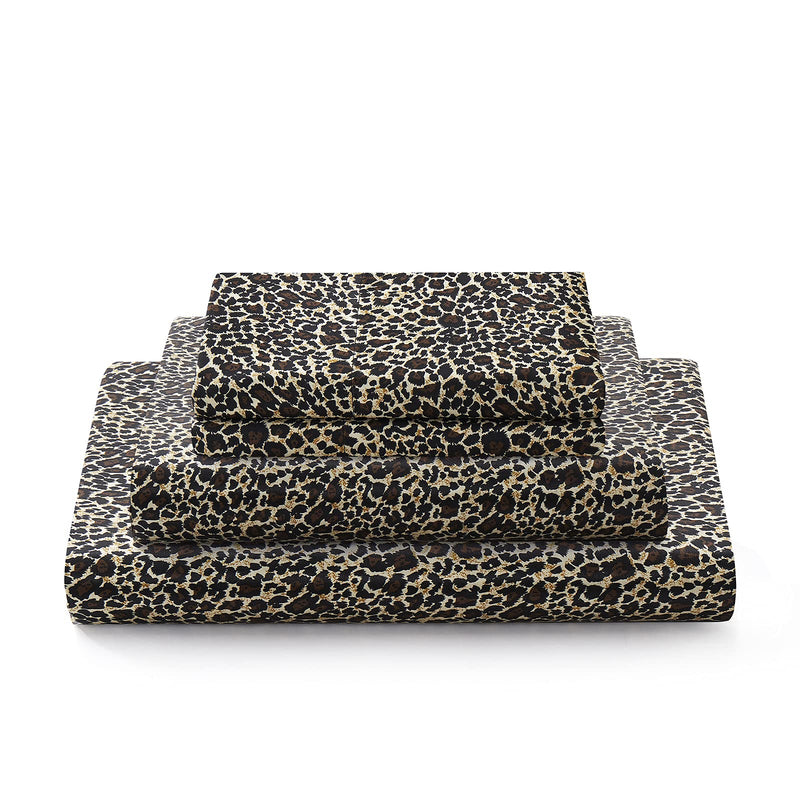 Vonty Satin Sheets King Size Silky Soft Satin Bed Sheets Leopard Print Satin Sheet Set, 1 Deep Pocket Fitted Sheet + 1 Flat Sheet + 2 Pillowcases