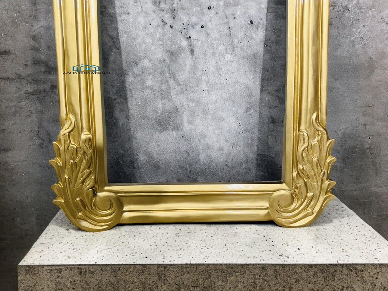 A.M INTERNATIONAL Wooden Carved Mirror Frame | Wooden Antique | Wall Hanging Mirror | Wooden Mirror Jharokha | Solid Wood | Horizontal, Vertical, Framed, Rectangular (3 * 2FT Antique Gold)