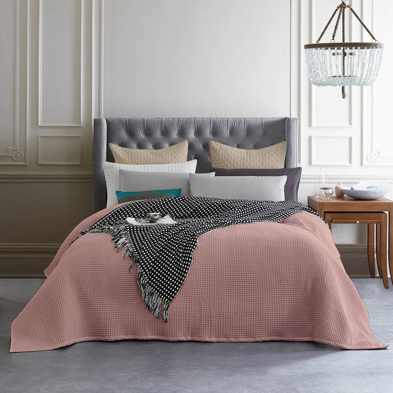 100% Tencel Waffle Weave Blanket Full Size - Lightweight Washed Soft Breathable Blanket for All Season - Perfect Blanket Layer for Couch Bed Sofa 108 x 90- Rose Pink Waffle Full (80" x 90") Blanket