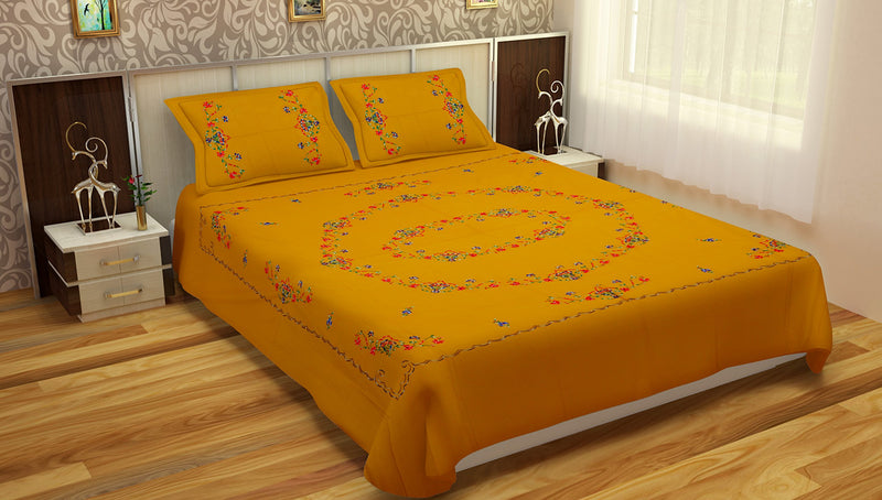 Diva Diya Urbane Trends 200 TC Cotton Double Bed Sheet with 2 Pillow Covers - Yellow