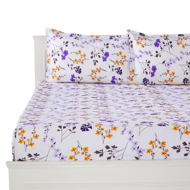 Amazon Brand - Solimo Floral 180 TC Cotton King Size Bedsheet (Purple)