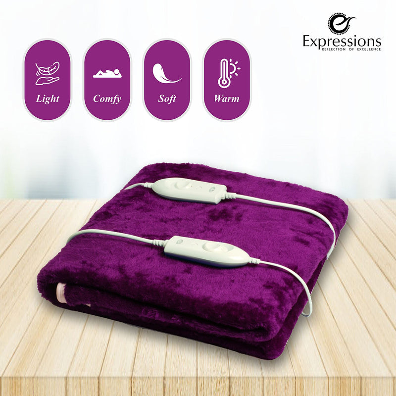 Expressions Polar Electric Bed Warmer - Electric Under Blanket - Single Bed Size (150cms x 80cms) with 3 Heat Settings & Dual Safety Feature with Over Heat Protection - Color: Dark Blue