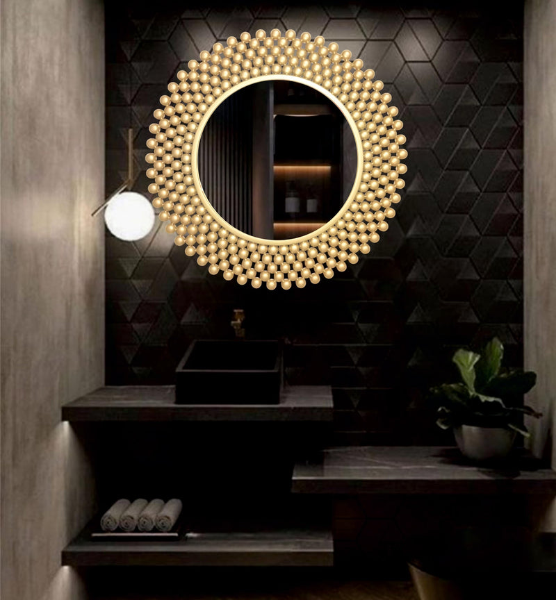 Ali.G.I Metal Bobble Mirror for Home Decor in Gold Frame // Bobble Mirror for Bedroom, Wash Besin, Office, Hotel, Washroom, Living Room Restaurant,size 24"