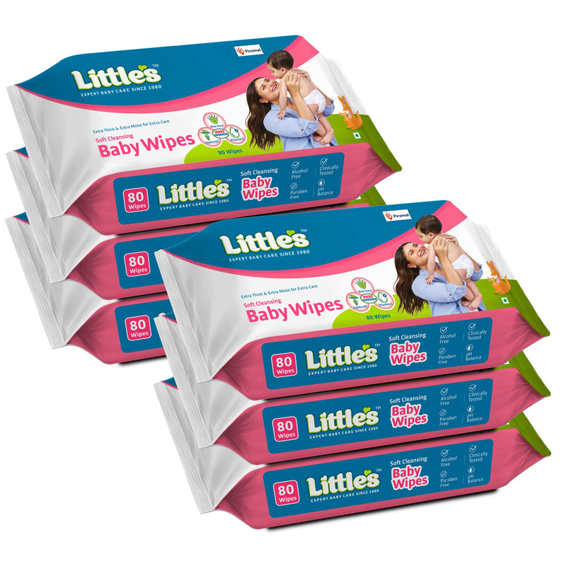 Little's Soft Cleansing Baby Wipes (Pack of 6, 80 Wipes) …