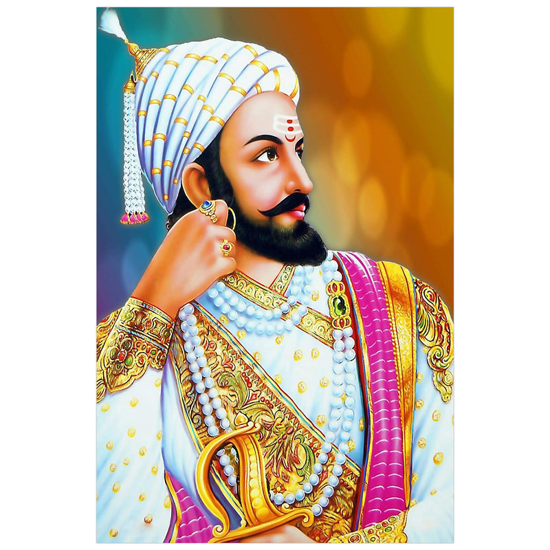 Indianara Rolled Sparkled Chhatrapati Shivaji Maharaj Art Print for Room Décor Digital Reprint 36 inch x 24 inch Painting (10766PST)