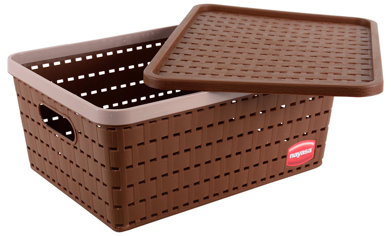 Nayasa Gloria Plastic Basket, Medium, Dark Brown, 28 cm x 21 cm x 13 cm (B075SKMR7P)