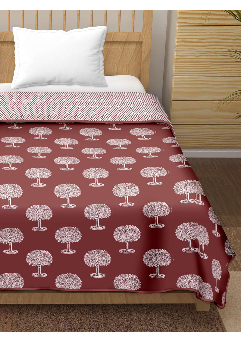 Born Free Pure Cotton 120 GSM Reversible Soft Lightweight Printed Single Bed Blanket/AC Dohar/Skin Friendly Dohar 152 x 225 cm (Maroon-01)