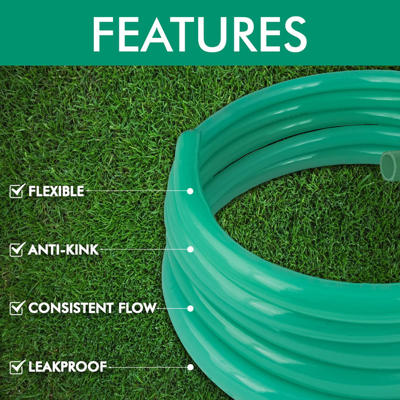 ORILEY 10Mtr 1 Inch Non-Braided Water Pipe with Hose Connector/Jointer/Nozzle & Clamps Lightweight Flexible Gardening Cleaning Outdoor-Indoor Use (32 feet, Dark Green)