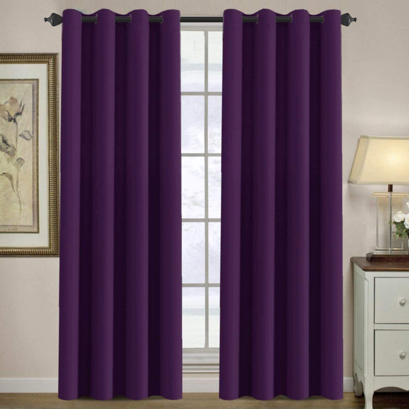 Lucacci Polyresin Solid Grommet Door Curtain, 7 Feet, Purple, Pack of 2