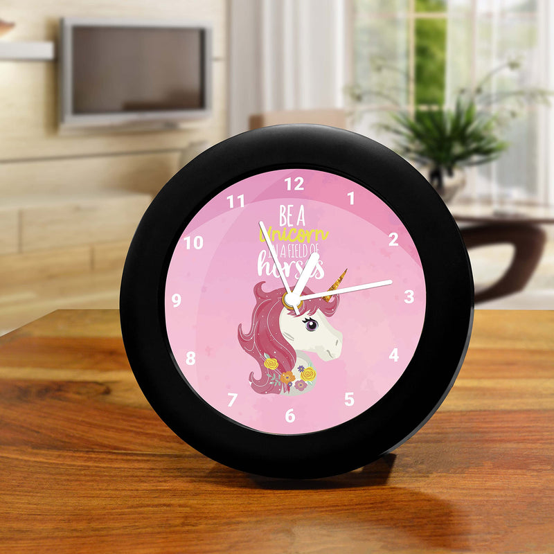 MCSID RAZZ - Be A Unicorn Decorative Design Round Table Clock - Best Gift for Your Loved Ones on their Birthdays/Anniversaries/Christmas/Valentine's.