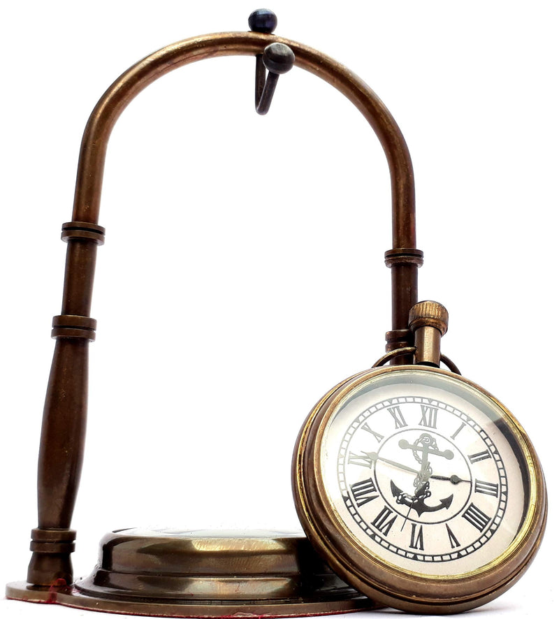 KV Collection Beautiful Antique Style Brass Table Clock with Magnetic Compass Base. Exclusive Gifting idea