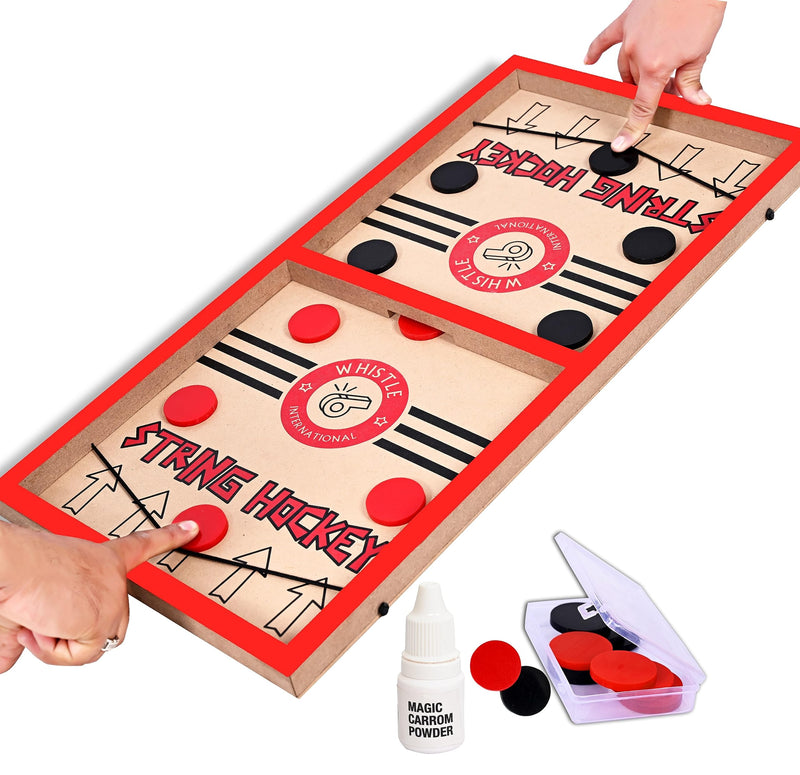 WHISTLE INTERNATIONAL 24" Professional Large Size Fast | Faster | Fastest Finger First String Hockey Sling Puck Indoor Board Games & Toys For Kids Children Adults & Family. (Red)