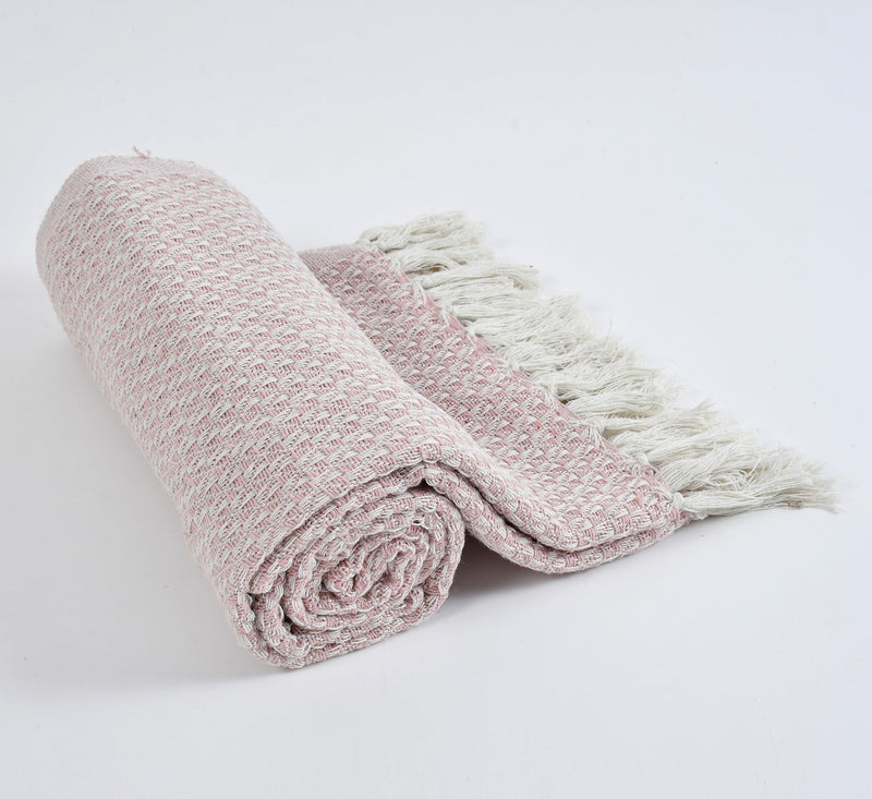 Furnofy 100% Cotton Sofa Throw | Handmade Throw - 50x60 Inches (Pink)