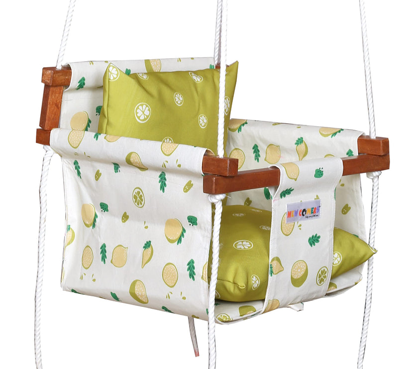 NEW COMERS Cotton Swing For Kids | Jhula For Kids | Jhula For Baby | Baby Swing Hanging Indoor Outdoor | Baby Garden Swing With 2 Pillows (6 Months To 4 Years) (Up To 20 Kg)-Yellow-908, 12 Inch