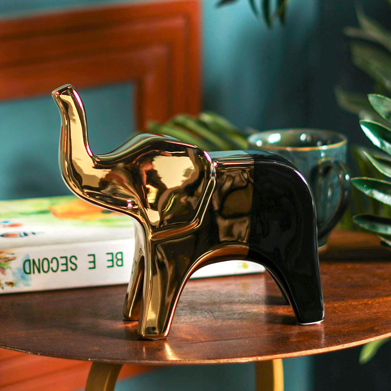 The Artment your artistic apartment Nordic Elegance Gold Elephant Ceramic Sculpture Showpiece for Table Top, Office/Home Decor